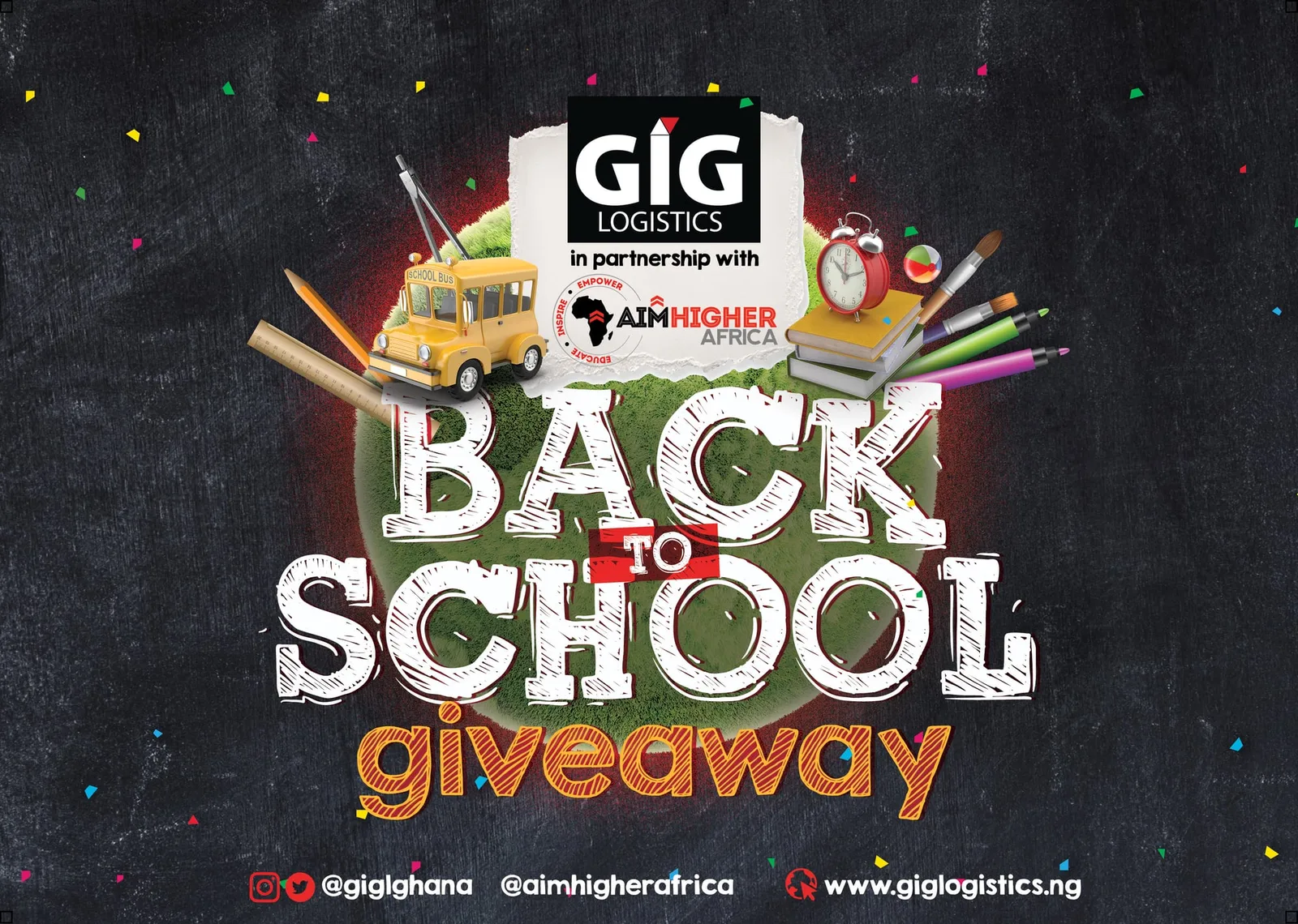 GIG Logistics Ghana partners with Aim Higher Africa to launch the Back-2-School Giveaway for communities in Accra.