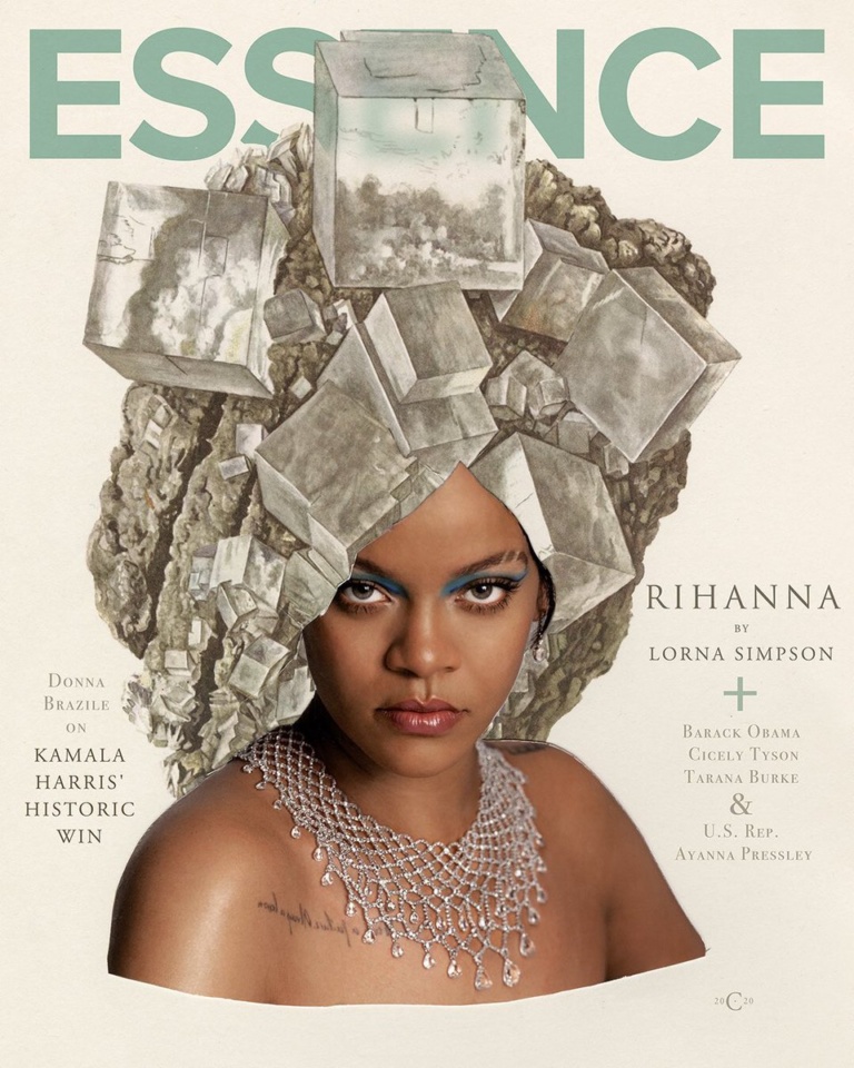 Rihanna collaborates with multimedia artist, Lorna Simpson for Essence cover.